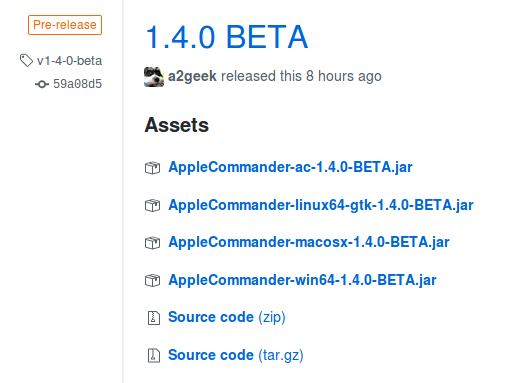 GitHub release page for AppleCommander