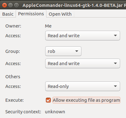 Setting execute permission in Ubuntu Linux